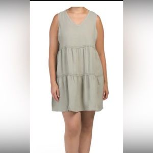 Lucky Brand Dress V-Neck sleeveless Tiered 100% Linen Size 2X Crochet Trim NWT